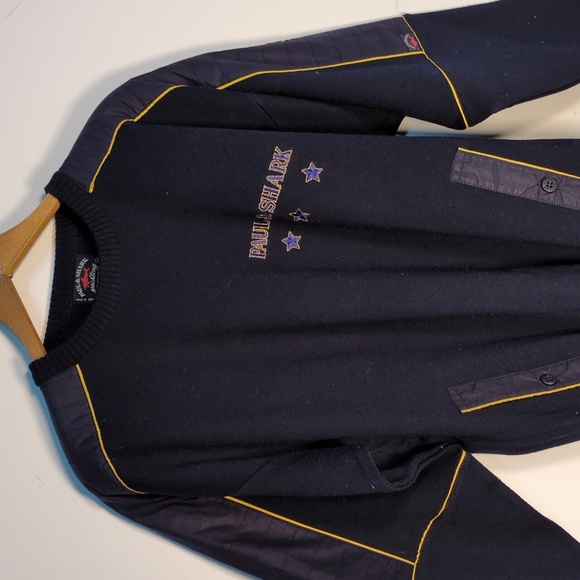 Vintage PAUL & SHARK Yachting Cardigan Sweater Medium Navy Blue Wool Blend